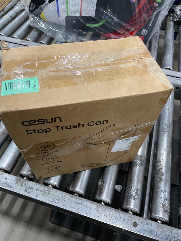 View 2 of **Dented** Cesun Small Black Bathroom Trash Can with Lid Soft Close & Pedal, 1.3 Gal