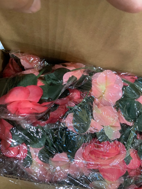 View 3 of 18 Pack 144 FT Artificial Flower Garland Fake Pink Roses Vines Silk Flowers