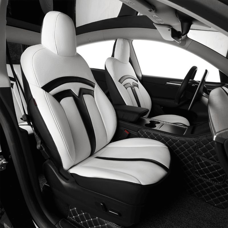 View 1 of (used) EKR Model Y Seat Covers Custom Fit for Tesla Model Y 2021 2022 2023 2024 Long Range (Only for 7 Seats),Waterproof Seat Protectors,Car Seat Cover Full Set, Faux Leather(Black/White)