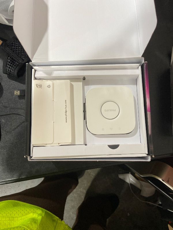 Photo 1 of Philips Hue Smart Light Starter Kit - Includes (1) Bridge, (1) Smart Button and (3) Smart 75W A19 LED Bulbs - White and Color Ambiance - 1100LM - E26 - Control with Hue App or Voice Assistant
