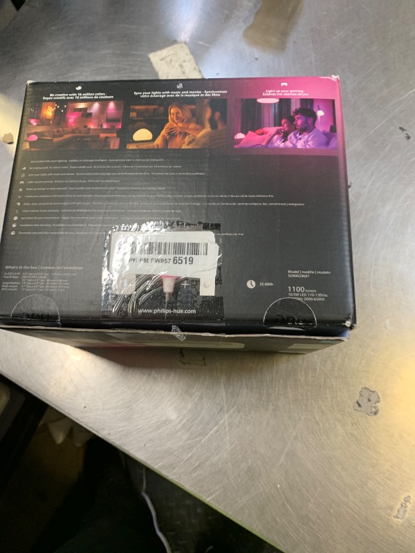 Photo 1 of Philips Hue Smart Light Starter Kit - Includes (1) Bridge, (1) Smart Button and (3) Smart 75W A19 LED Bulbs - White and Color Ambiance - 1100LM - E26 - Control with Hue App or Voice Assistant