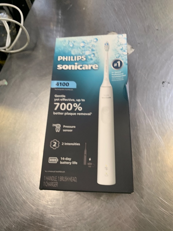 Photo 1 of Philips Sonicare 4100 Series Electric Toothbrush - Sonic Toothbrush with Advanced Sonic Technology, Pressure Sensor, Two Intensity Settings, Smartimer & Quadpacer, White, Model HX3681/23
