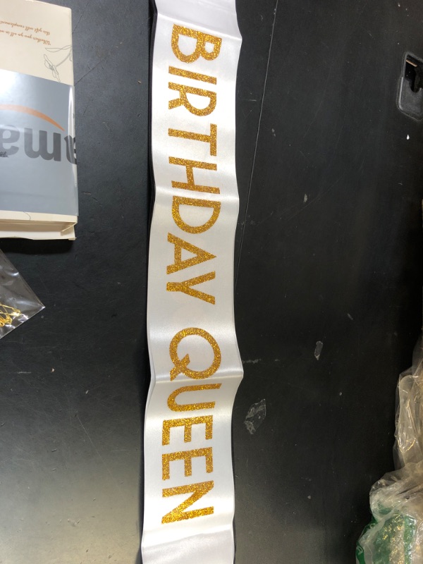 Photo 1 of 'BIRTHDAY QUEEN' SASH GOLD/WHITE 