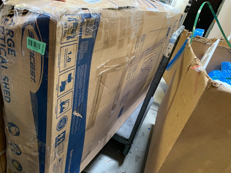 Photo 1 of Suncast Outdoor Storage Cabinet Waterproof Resin Vertical Outdoor Storage Shed (54 cu. ft.) for Patio, Garden Tools, Cushions, & Equipment. Weatherproof Plastic Multi-Wall Design, Capacity Made in USA