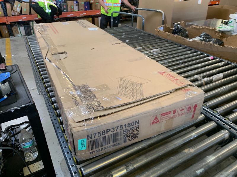 Photo 1 of Merax Acacia Wood King Bed Frame with Beige Polyester Upholstered Headboard, Sturdy 6 Middle Legs, Under-Bed Storage Space, Brown Oak Color with Glaze Tone