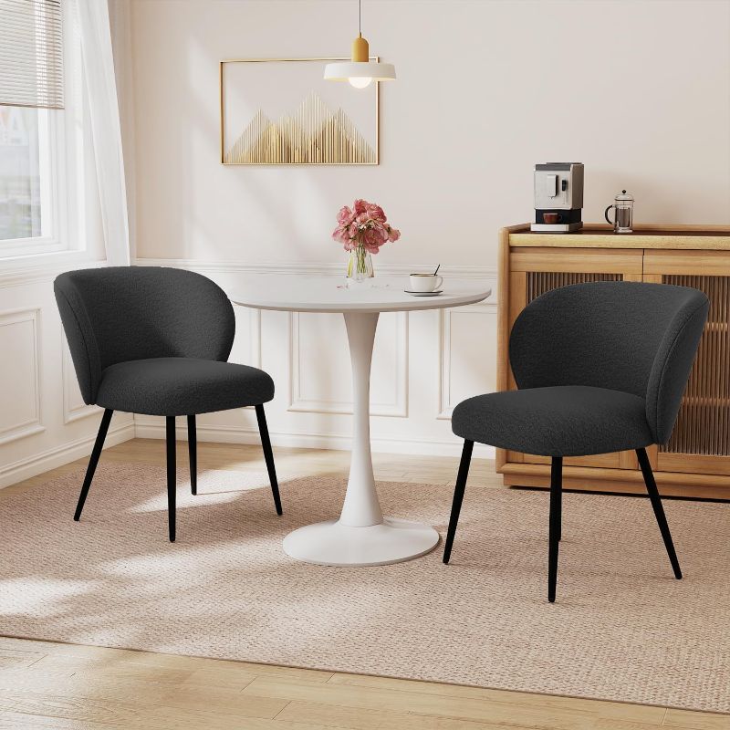 Photo 1 of Dining Chairs Set of 2, Upholstered Fabric Dining Room Chairs, Farmhouse Kitchen Dining Chairs Makeup Vanity Chair Modern Accent Chairs with Metal Legs for Home Kitchen, Living Room, Black
