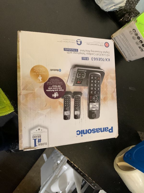 Photo 1 of Panasonic Link2Cell Bluetooth DECT 6.0 Expandable Cordless Phone System with Answering Machine and Call Blocking - 3 Handsets - KX-TGE663B (Black)