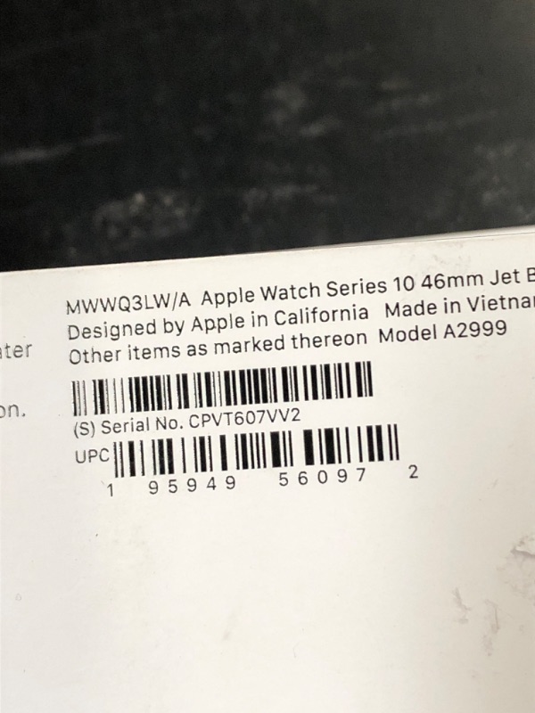 Photo 1 of Apple Watch Series 10 [GPS 46mm case] Smartwatch with Jet Black Aluminum Case with Black Sport Band - M/L. Fitness Tracker, ECG App, Always-On Retina Display, Water Resistant