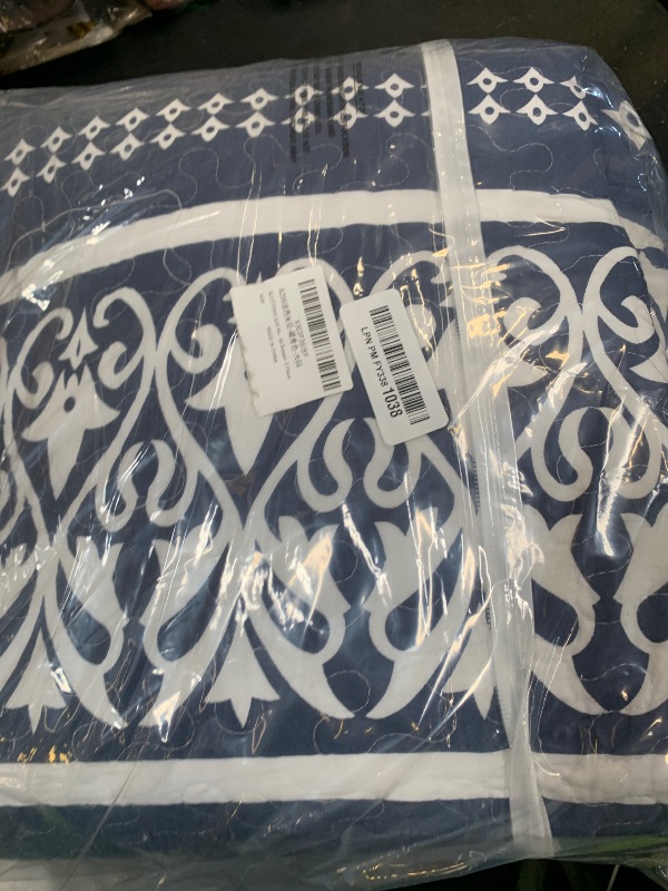 Photo 1 of BCOTTOND Quilt Set 100% Cotton Boho Striped King Quilt,Navy Blue Quilt King Size Bohemian Pattern King Bedspread Lightweight All Season 3 Piece