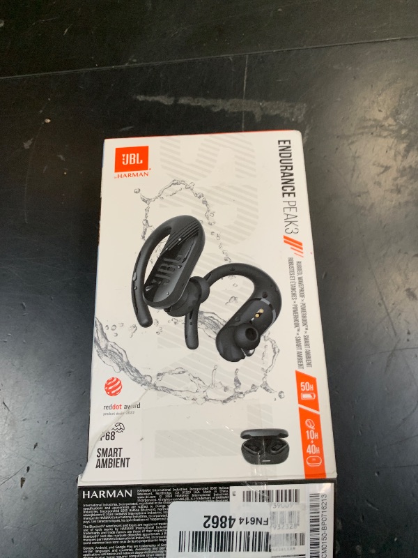 Photo 1 of JBL Endurance Peak 3 - Dust and Water Proof (IP68) True Wireless Active Earbuds, JBL Pure Bass Sound, Up to 50 Total Hours of Playback with Speed Charge, Ambient Aware & Talk Thru (Black)