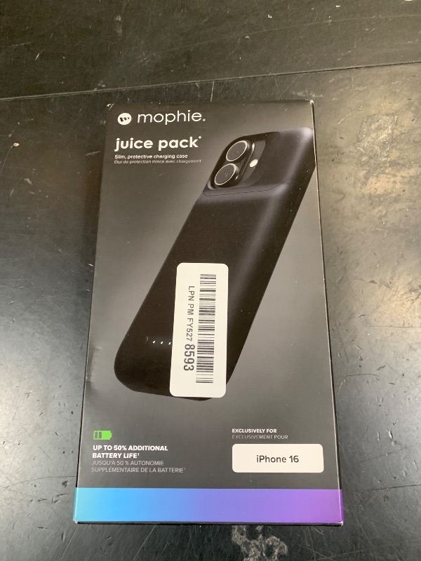 Photo 1 of Mophie Juice Pack Battery Case for iPhone 16 - Slim Charging Case, Magnetic Back for Wallets & Mounts, +50% Extra Battery Life, Enhanced 6-Foot Drop Protection, Sustainable Material, Black