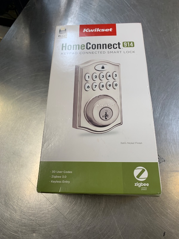 Photo 1 of Kwikset 914 Traditional Keypad SmartCode Electronic Deadbolt Smart Lock featuring SmartKey Security and ZigBee 3.0 Technology in Satin Nickel