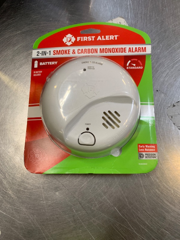 Photo 1 of First Alert BRK Combination Smoke & Carbon Monoxide Alarm, Battery Operated Detector with Test & Silence Button, SMICO100, 1-Pack