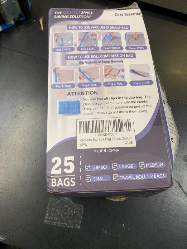 Photo 1 of Cozy Essential Vacuum Storage Bags, 80% Compression Vacuum Seal Space Saver Plastic Packaging Bags for Clothes, Blankets, Pillow, Bedding, Comforters, Sealer Clothing Storage,25 Combo