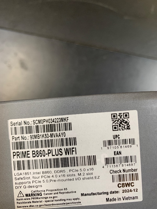 Photo 1 of ASUS Prime B860-PLUS WiFi B860 LGA 1851 ATX Motherboard, Intel® Core™ Ultra Series 2 Ready, Advanced AI PC-Ready, 8+1+1+1 Stages, DDR5, PCIe 5.0, HDMI, USB 20Gbps Type-C®, 2 x M.2, WiFi 6E, 2.5Gb LAN