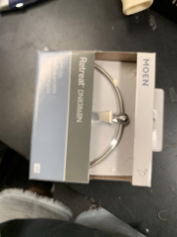 Photo 1 of Moen Retreat Collection Brushed Nickel Bathroom Hand Towel Ring with Wall Mount Hardware, DN8386BN