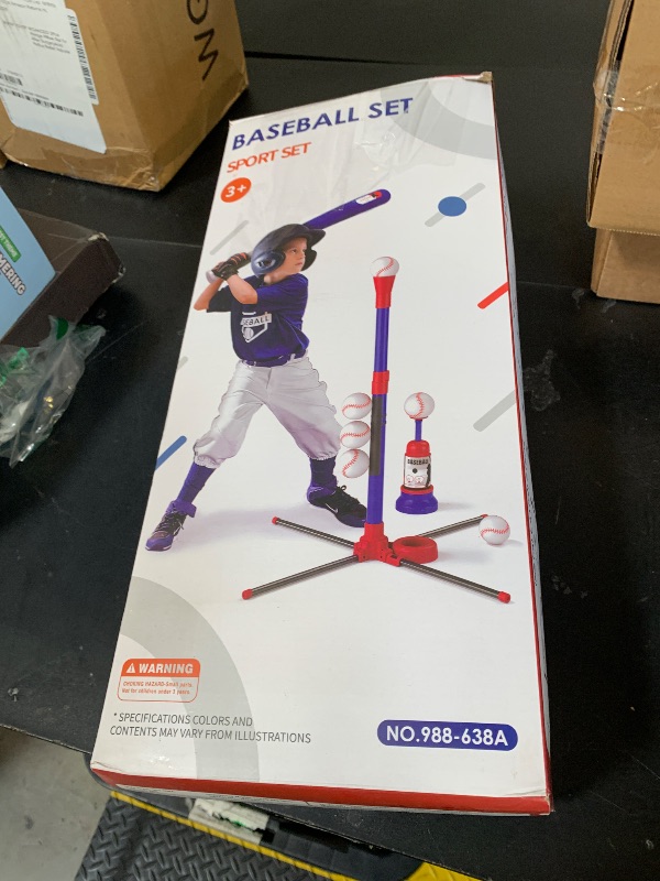 Photo 1 of HYES 3-in-1 Baseball Set for Kids 3-5 - Tee Ball Stand, Hanging Tee, Ball Launcher and 6 Softballs - Adjustable Height, Indoor/Outdoor Sport Gifts for Boys Girls, Blue