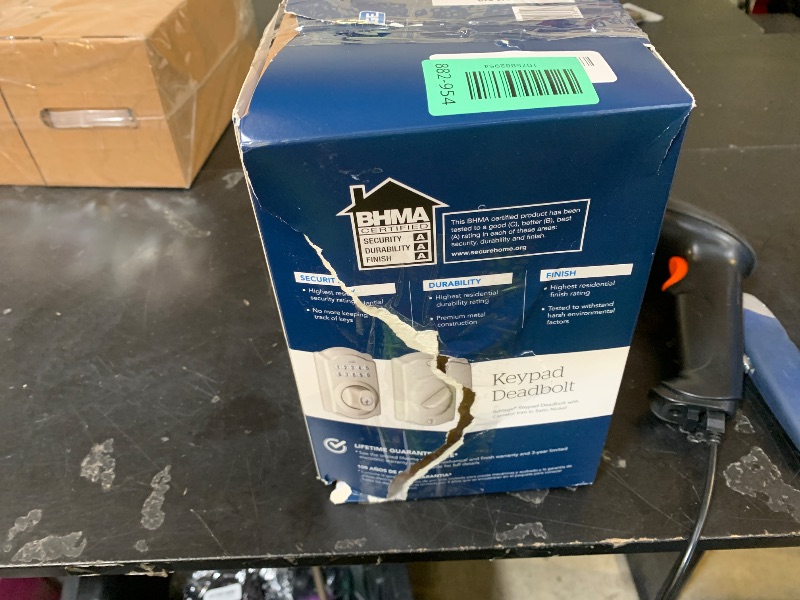 Photo 1 of Schlage Camelot Electronic Keypad Deadbolt Lock, Keyless Front Door Entry, Mechanical Key Backup Included, Satin Nickel, BE365 V CAM 619