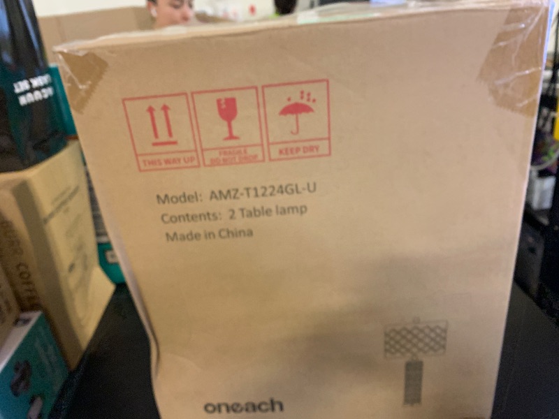 Photo 1 of Oneach 27.75" Modern Table Lamps Set of 2, Gold Bedside Lamp with Crystal Nightlight, USB A+C, Black Grid Shade, Unique Desk Lamps for Living Room, Bedroom, Nightstand, End Table (2 Bulbs Included)