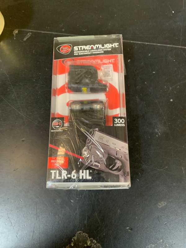 Photo 1 of Streamlight 69340 TLR-6 HL 300-Lumen Rechargeable Tactical Weapon Light with Integrated Red Aiming Laser Designed Exclusively and Solely for Glock 42/43 and 43X/48 (Non-Rail or MOS), Black