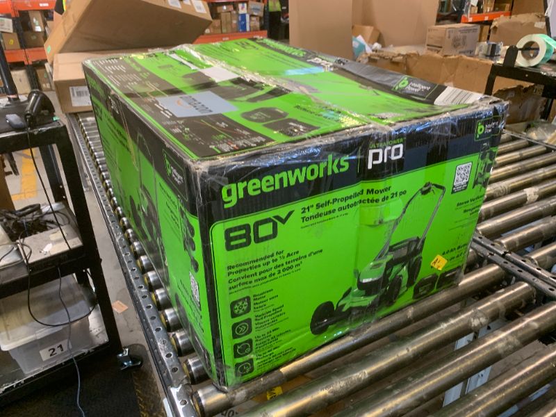Photo 1 of Greenworks 80V 21" Self-Propelled Cordless Lawn Mower – Brushless Motor, LED Lights, 4.0Ah Battery & Rapid Charger (75+ Compatible Tools)