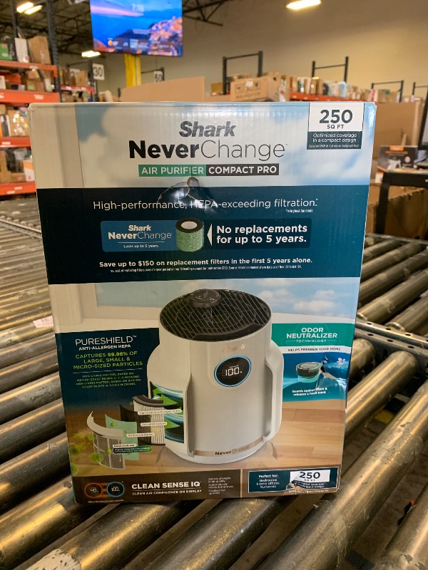 Photo 1 of Shark Air Purifier for Home, NeverChange Compact Pro, for Bedroom, Nursery, Home Office, Dorm, HEPA-Exceeding Filter, Captures Pollutants, Pet Dander, Dust, Odor, Smoke, and More, HP072, Dove