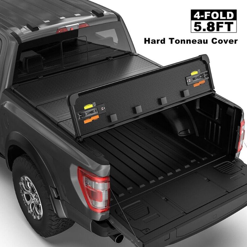 Photo 1 of Hard 4 Fold Truck Bed Tonneau Cover for 2019-2026 Chevrolet Silverado GMC Sierra 1500 2500HD 3500HD 5.8 Ft ?69.6in? Truck Bed Cover with LED Light
