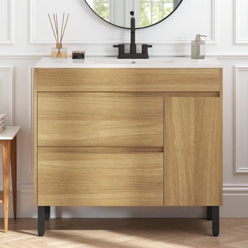 Photo 1 of YITAHOME 36 Inch Bathroom Vanity with Sink, Bathroom Cabinet Vanity for Media Space, Freestanding Storage Bathroom Vanity with 1 Soft Closing Cabinet & 2 Drawers
