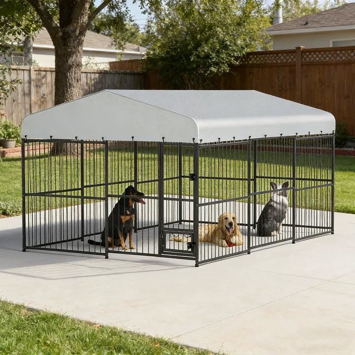 Photo 1 of Garvee Dog Kennel Outdoor with Waterproof Canopy, Large Dog House with Feeding Doors, Large Dog Kennel Outdoor for Garden Backyard Courtyard?10×15×7FT?
*ONLY 1 OF 2 BOXES*