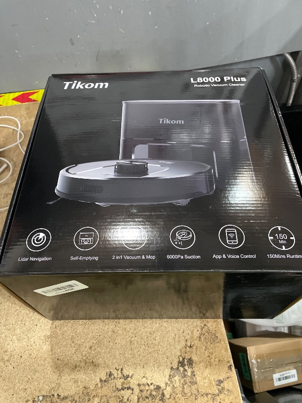 Photo 1 of (USED ITEM) Tikom Robot Vacuum and Mop, 6000Pa Robotic Vacuum Cleaner with Self-Emptying Base, 90 Days Capacity, LiDAR Navigation, Home Mapping, Ideal for Pet Hair, Hard Floors, Carpet (L8000 Plus)