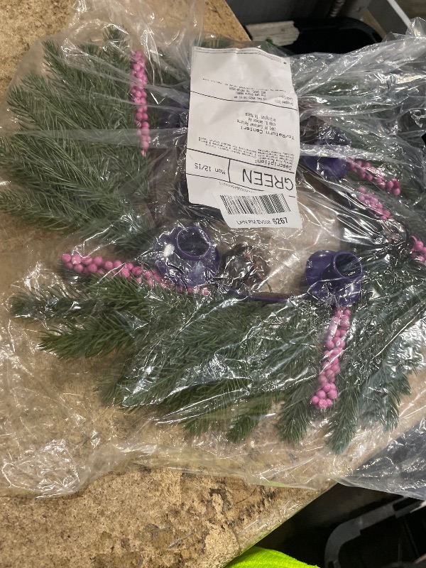 Photo 1 of [ Safety Fire Retardant ] Christmas Advent Wreath, Purple Christmas Wreaths with 4 Candle Holder 4 Pinecones 6 Berry Christmas Centerpieces Decorations for Advent Church Table Holiday Home(No Candles)