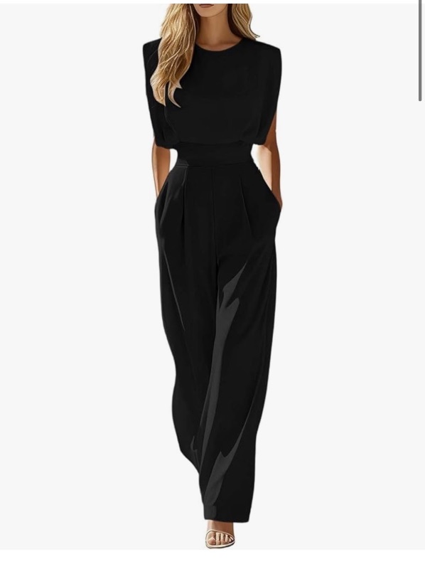 Photo 1 of **picture for reference **Jumpsuits for Women Dressy Crew Neck Sleeveless Rompers High Waist Long Wide Leg Pants Outfits Work Casual Medium