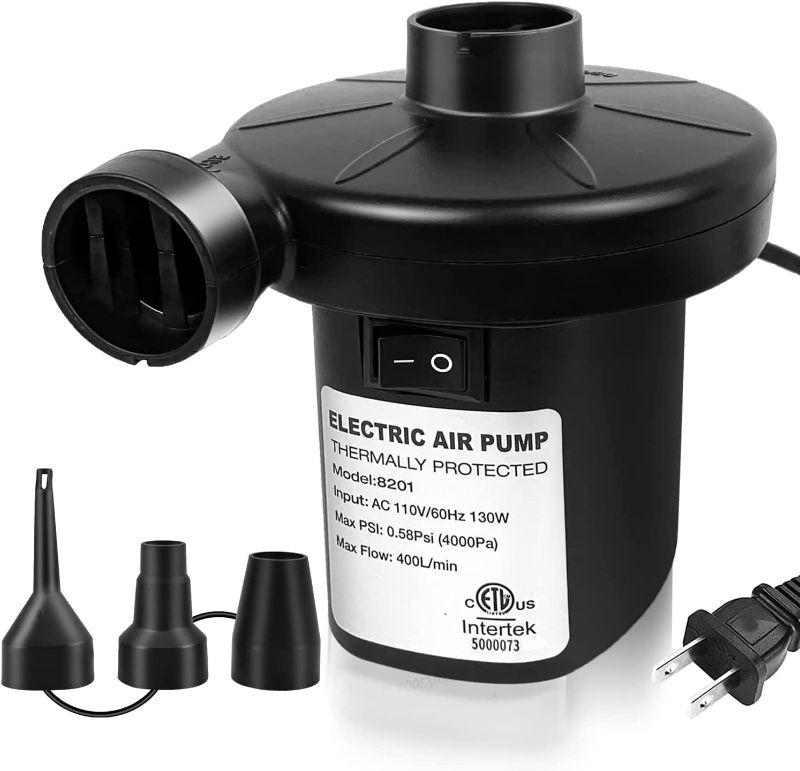 Photo 1 of
ONG NAMO Electric Air Pump for Inflatables, Quick Plug-in with 3 Nozzles for Air Mattress & Pool, 130W