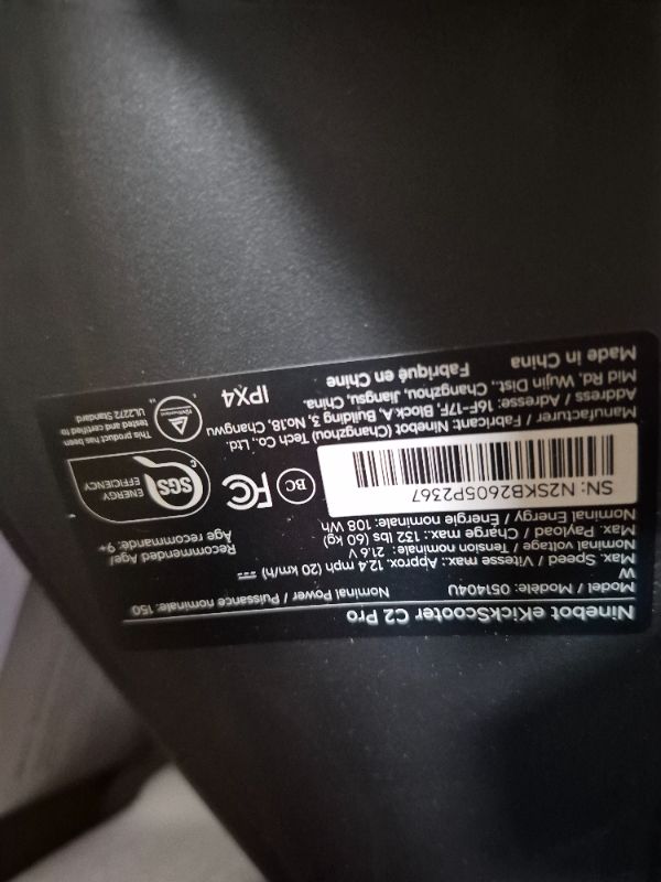 Photo 1 of **MISSING CHARGER**Segway Ninebot eKickScooter C2 Pro w/9.3 mi Max Operating Range & 12.4 mph Max Speed, Kids Electric Scooter Designed for Teens Ages 9+, UL-2272 Certified