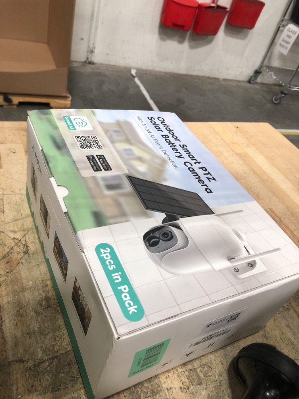 Photo 1 of **ITEMS FACTORY SEALED** MaxiViz 2K Solar Camera Security Outdoor, 100% Wire-Free Security Cameras Wireless Outdoor with Solar Panel, 360° Panoramic View, Color Night Vision, AI Motion Detection, IP66 Weatherproof, 2 Pack