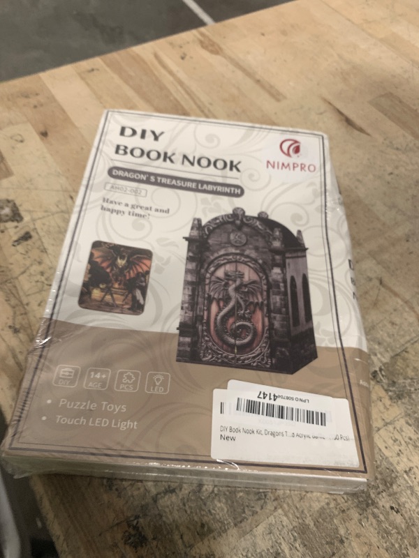 Photo 1 of **FACTORY SEALED** DIY Book Nook Kit, Dragons Treasure Labyrinth Miniature House Kit for Adults - 3D Wooden Puzzle Bookshelf Insert with LED Light, Touch Switch and Acrylic Baffle - (130 Pcs)