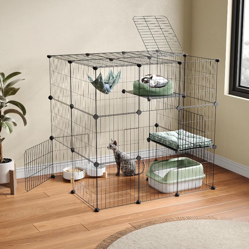 Photo 1 of **STOCK PHOTO TO REFERENCE STYLE OF CAGE, UNSURE FINISHED SET UP SINGLE FLOOR OR MULTIPLE FLOOR U/K** Cat Cages Indoor Enclosure DIY Cat Playpen Catio Detachable Metal Wire Kennels Cats Crate Large Extra Exercise Place