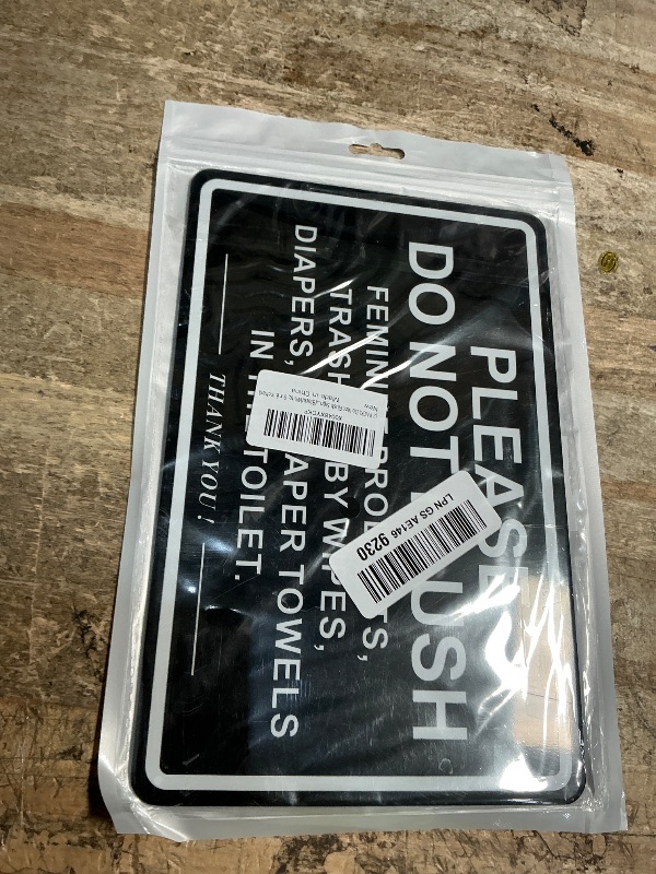 Photo 1 of (2 PACK) Do Not Flush Sign for Bathroom, Self-adhesive Do Not Flush Anything Except Toilet Paper Sign, Aluminum Metal Signs for Business and Home (Black/White, 9 x 6 inches)
