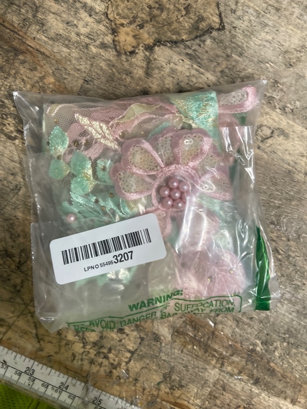 Photo 1 of 1 Pairs Three Dimensional Embroidery Hot Drill Sequin Nail Bead Lace Flower Piece Manual DIY Applique Clothing Patch Decorative Lace Accessories (Green/Pink)