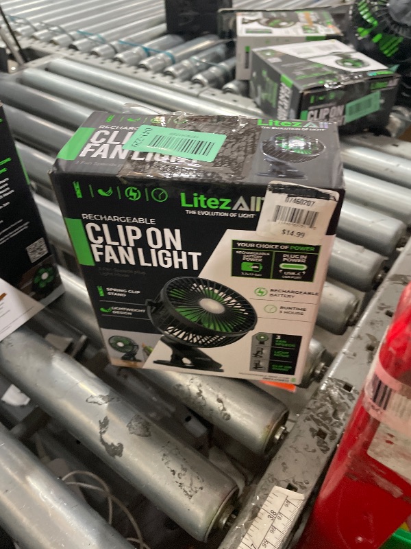 Photo 1 of **MISSING BACK BATTERY COVER*** LitezAll 27915 Rechargeable Clip On Fan with Light