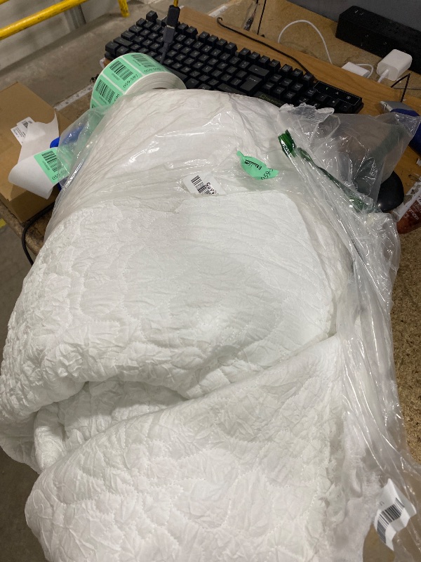 Photo 1 of **MISSING PILLOW SHAMS**HORIMOTE HOME White Ruffled Quilt King Size, Stone-Washed Microfiber Lightweight Crinkled Farmhouse Rustic Shabby Chic Bedding Set, 3 Pieces Reversible Bedspread with Pillow Shams for All Season