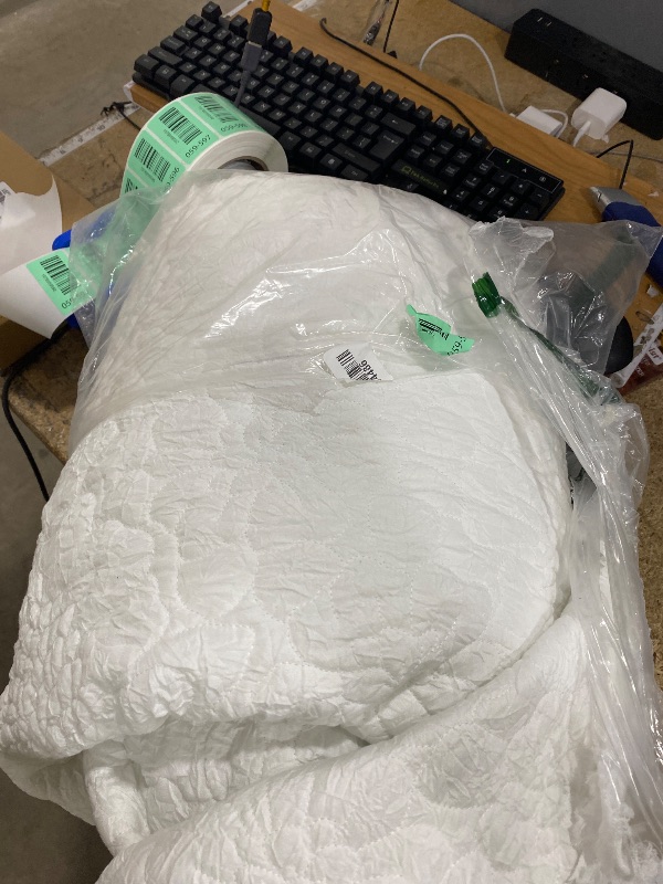 Photo 1 of **MISSING PILLOW SHAMS**HORIMOTE HOME White Ruffled Quilt King Size, Stone-Washed Microfiber Lightweight Crinkled Farmhouse Rustic Shabby Chic Bedding Set, 3 Pieces Reversible Bedspread with Pillow Shams for All Season