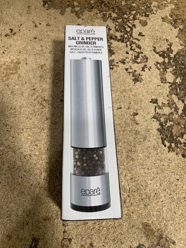 Photo 1 of **4 BATTERIES NEEDED, NOT INCLUDED** Eparé Salt or Pepper Grinder Mill Electric – Battery Operated Stainless Steel Mill with LED Light, Adjustable Ceramic Core, and One-Hand Push Button for Effortless Seasoning and Cooking