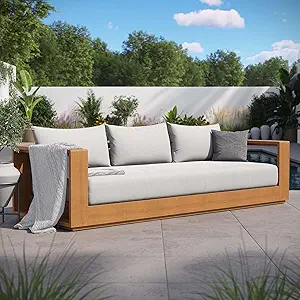 Photo 1 of ***FACTORY SEALED******TRUCK/TRAILER PICKUP ONLY***Modway Tahoe Acacia Wood Outdoor Patio Sofa in Natural Light Gray with Weather-Resistant Cushions - Ideal as a Porch Couch or Sunroom Sofa
