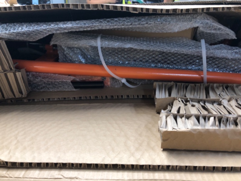 Photo 1 of ***MISSING PARTS***

VEVOR Hydraulic Material Lift Winch Stacker, 450 lbs Load Capacity, 39.4'' Max Lifting Height, Pallet Truck Dolly with Fork Lift Table, Foldable & Portable Pallet Jack Table Cart, Orange & Black