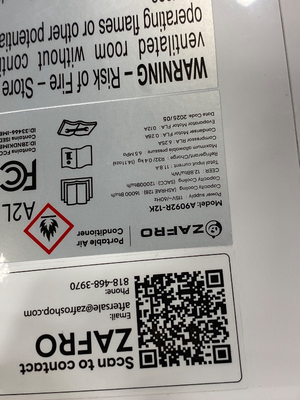 Photo 1 of ***PARTS ONLY **** ZAFRO Smart Inverter Portable Air Conditioners, 16000 BTU (12000 BTU SACC) Dual Hose Portable AC Unit with Energy Saving/Ultra Quiet(42dB)/Drainage-free Cooling/APP/Remote for Multi-Scenario Use