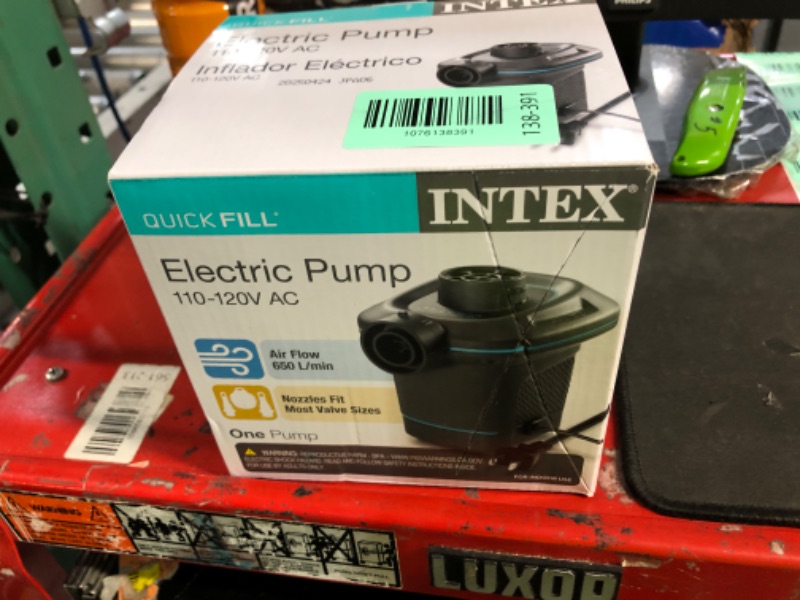 Photo 1 of ***MISSING PARTS***Intex 66639E QuickFill 120 Volt AC Electric Pump: Inflates and Deflates Air Mattresses – Includes 3 Interrconnecting Nozzles – Compact Design – 650 L/Min Air Flow – Indoor Use