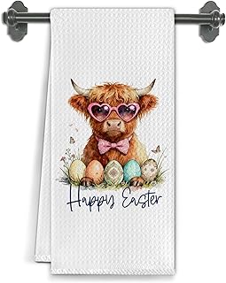 Photo 1 of !!!!!SIMALR TO PHOTO NOT EXACT!!!KTYHD Easter 3 BABY COWS Kitchen Towels, g Decor, Easter Dog Bunny Ear Eggs Spring Floral Hand Towel for Bathroom