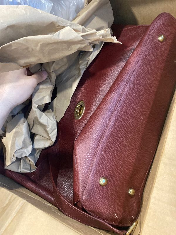 Photo 1 of [DAMAGED] Laptop Tote Bag for Women 15.6 Inch - Large Work Bags with Zip Compartments - PU Leather Office Purse Computer Briefcase - Burgundy