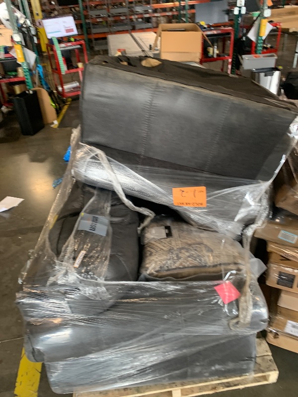 Photo 1 of *** BRING BIG TRUCK ITEM IS XL ON A PALLET *** Signature Design by Ashley Chatterton Rustic Faux Leather Loveseat with Nailhead Trim and 2 Throw Pillows, Reinforced Frame for Added Stability, Reversible Seat Cushions, Turned Legs, Dark Gray